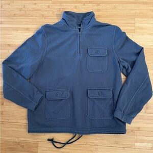 Sun and stone mens blue quarter zip Pullover with Pockets large
